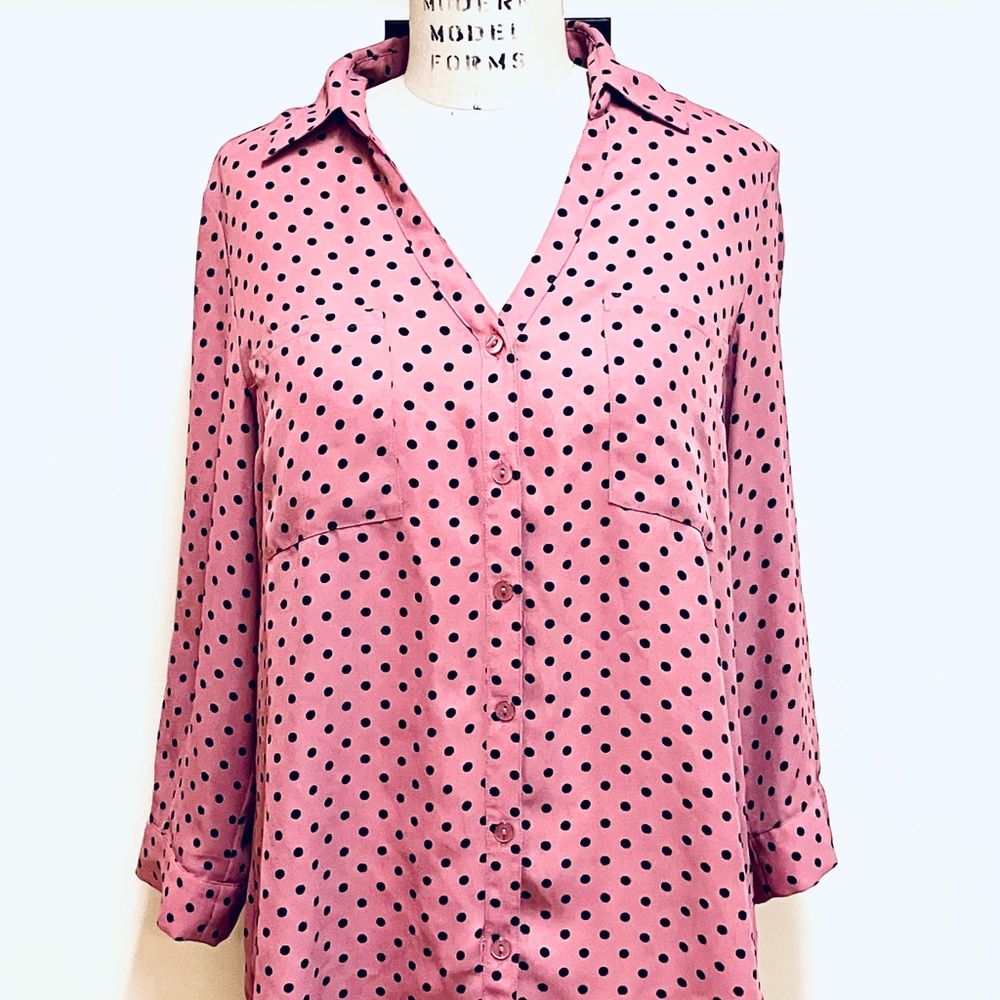 T15 A.Byer Pink Black Polka Dot Blouse
